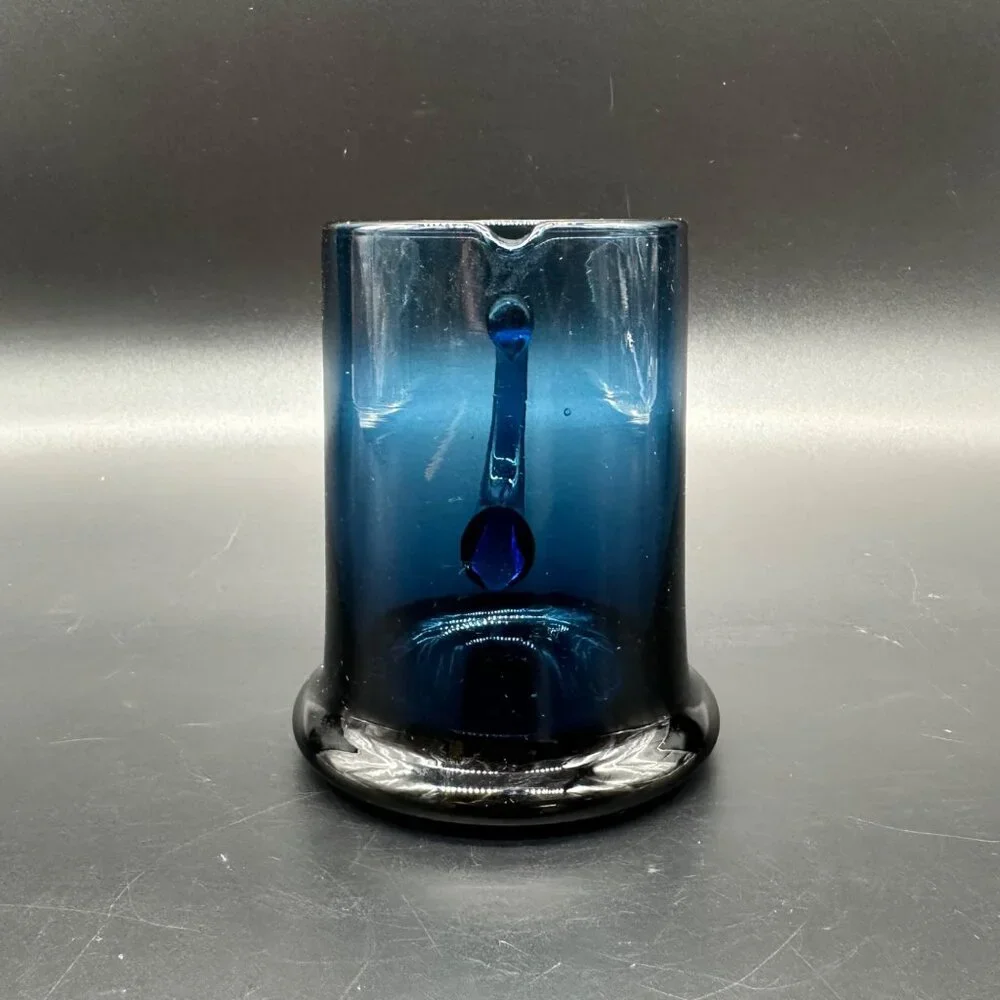 Vintage Hand Blown Blue Glass Pitcher Creamer Spout Applied Handle Art Glass - Picture 3 of 9